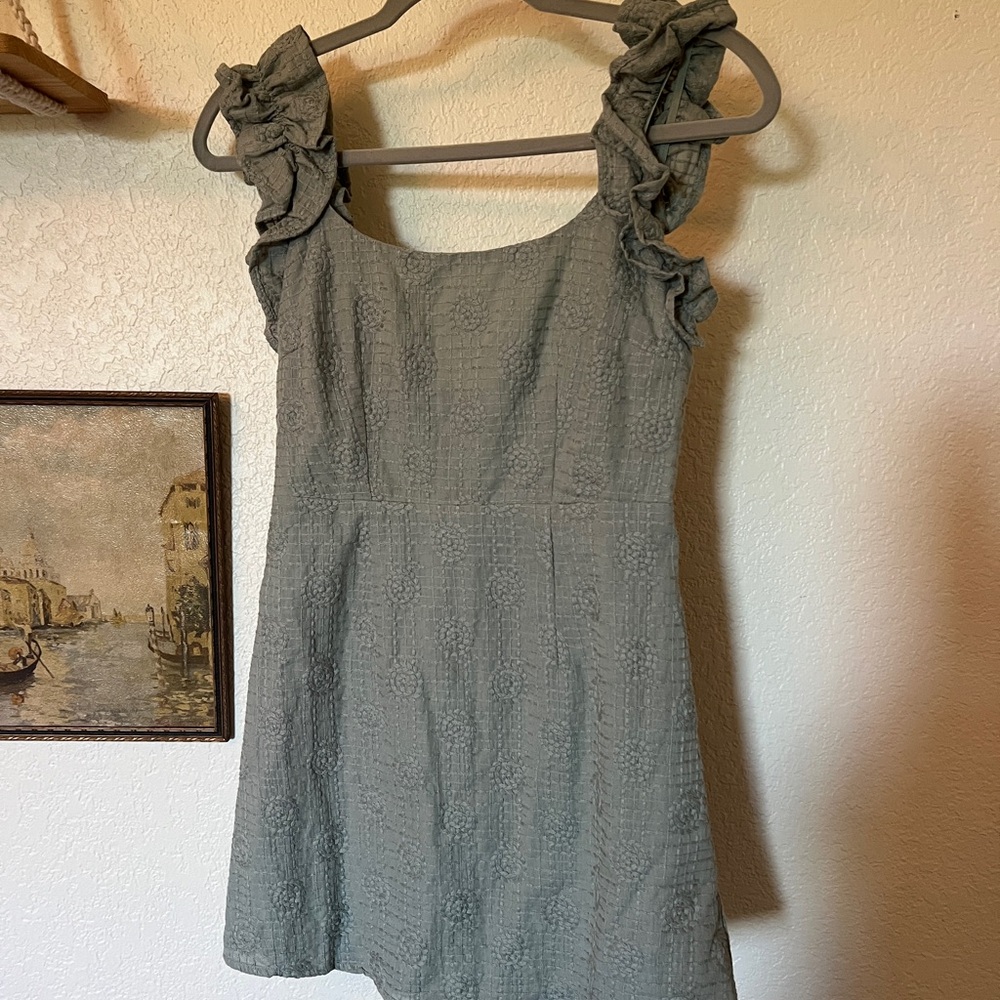 Selfie Leslie Green Textured Dress with Ruffle Straps